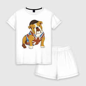 Женская пижама с шортиками хлопок с принтом Британский Бульдог в Белгороде, 100% хлопок | футболка прямого кроя, шорты свободные с широкой мягкой резинкой | bulldog | бульдог | собака | собаки