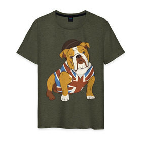 Мужская футболка хлопок с принтом Британский Бульдог в Белгороде, 100% хлопок | прямой крой, круглый вырез горловины, длина до линии бедер, слегка спущенное плечо. | bulldog | бульдог | собака | собаки