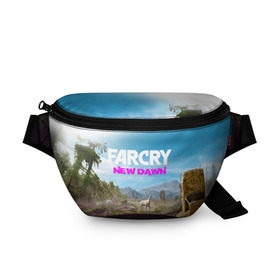 Поясная сумка 3D с принтом FAR CRY NEW DAWN в Белгороде, 100% полиэстер | плотная ткань, ремень с регулируемой длиной, внутри несколько карманов для мелочей, основное отделение и карман с обратной стороны сумки застегиваются на молнию | action | far cry | far cry new dawn | game | gamer | montana | player | shooter | usa | врата эдема | знак | игра | культ | секта | символ | символика | шутер | эдем