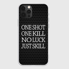 Чехол для iPhone 12 Pro Max с принтом One Shot One Kill в Белгороде, Силикон |  | Тематика изображения на принте: counter strike. one shot | cs go | csgo | game | one kill | ван шот | лого | надпись | серый | текст
