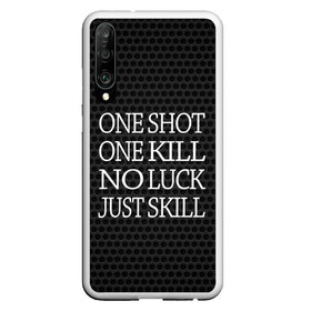 Чехол для Honor P30 с принтом One Shot One Kill в Белгороде, Силикон | Область печати: задняя сторона чехла, без боковых панелей | Тематика изображения на принте: counter strike. one shot | cs go | csgo | game | one kill | ван шот | лого | надпись | серый | текст