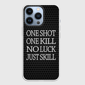 Чехол для iPhone 13 Pro с принтом One Shot One Kill в Белгороде,  |  | Тематика изображения на принте: counter strike. one shot | cs go | csgo | game | one kill | ван шот | лого | надпись | серый | текст