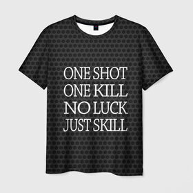 Мужская футболка 3D с принтом One Shot One Kill в Белгороде, 100% полиэфир | прямой крой, круглый вырез горловины, длина до линии бедер | counter strike. one shot | cs go | csgo | game | one kill | ван шот | лого | надпись | серый | текст