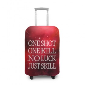 Чехол для чемодана 3D с принтом One Shot One Kill в Белгороде, 86% полиэфир, 14% спандекс | двустороннее нанесение принта, прорези для ручек и колес | Тематика изображения на принте: counter strike. one shot | cs go | csgo | game | one kill | ван шот | красный | лого | надпись | текст