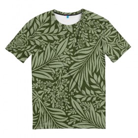 Мужская футболка 3D с принтом Flowers Green в Белгороде, 100% полиэфир | прямой крой, круглый вырез горловины, длина до линии бедер | Тематика изображения на принте: art | flower | green | абстракция | арт | листья | пано | цветы