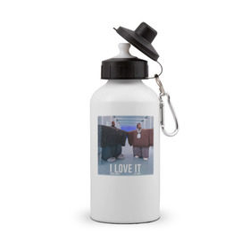Бутылка спортивная с принтом Kanye West Lil Pump - I Love I в Белгороде, металл | емкость — 500 мл, в комплекте две пластиковые крышки и карабин для крепления | Тематика изображения на принте: 