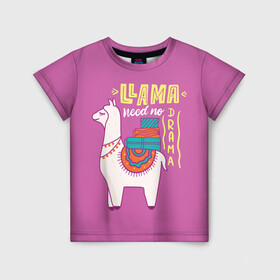 Детская футболка 3D с принтом Lama в Белгороде, 100% гипоаллергенный полиэфир | прямой крой, круглый вырез горловины, длина до линии бедер, чуть спущенное плечо, ткань немного тянется | Тематика изображения на принте: glama | lama | анд | горы | дикое | домашнее | животное | индейци | лама | мех | шерсть