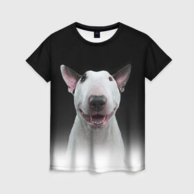 Женская футболка 3D с принтом Oh snap! в Белгороде, 100% полиэфир ( синтетическое хлопкоподобное полотно) | прямой крой, круглый вырез горловины, длина до линии бедер | Тематика изображения на принте: bull terrier | dog |   | бультерьер | собака
