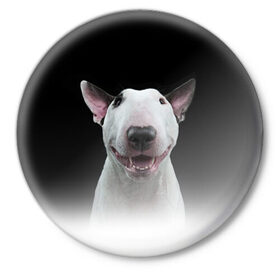 Значок с принтом Oh snap! в Белгороде,  металл | круглая форма, металлическая застежка в виде булавки | Тематика изображения на принте: bull terrier | dog |   | бультерьер | собака