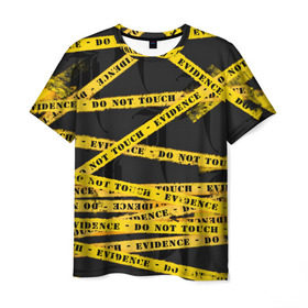 Мужская футболка 3D с принтом Улика - не трогать в Белгороде, 100% полиэфир | прямой крой, круглый вырез горловины, длина до линии бедер | art | black | dark | evidence | fashion | graffiti | paint | stripes | texture | underground | yellow | желтый | краска | лента | опечатано | преступление | улика | черный