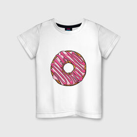 Детская футболка хлопок с принтом Пончик в Белгороде, 100% хлопок | круглый вырез горловины, полуприлегающий силуэт, длина до линии бедер | Тематика изображения на принте: donut | simpsons | барт | вкус | гомер | еда | кафе | кок | кухня | пища | повар | пончик | ресторан | симпсоны | сладкий