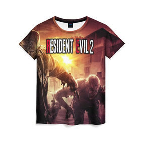 Женская футболка 3D с принтом Resident Evil 2 в Белгороде, 100% полиэфир ( синтетическое хлопкоподобное полотно) | прямой крой, круглый вырез горловины, длина до линии бедер | 2 | biohazard | evil | g | horror | resident | survival | вирус | зла | зомби | монстры | обитель
