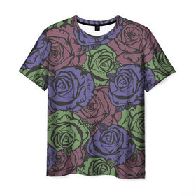 Мужская футболка 3D с принтом Розы Лил Пипа в Белгороде, 100% полиэфир | прямой крой, круглый вырез горловины, длина до линии бедер | gus ahr | lil | lil peep | peep | runaway | лилпип | реп | розы | рэп | узор | хип хоп | эмо
