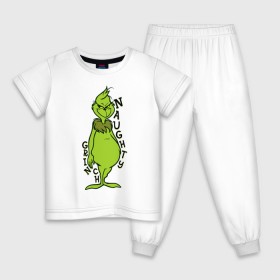 Детская пижама хлопок с принтом Naughty Grinch в Белгороде, 100% хлопок |  брюки и футболка прямого кроя, без карманов, на брюках мягкая резинка на поясе и по низу штанин
 | Тематика изображения на принте: grinch | гринч | новый год | рождество