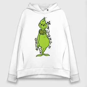 Женское худи Oversize хлопок с принтом Naughty Grinch в Белгороде, френч-терри — 70% хлопок, 30% полиэстер. Мягкий теплый начес внутри —100% хлопок | боковые карманы, эластичные манжеты и нижняя кромка, капюшон на магнитной кнопке | grinch | гринч | новый год | рождество