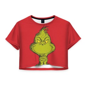 Женская футболка Cropp-top с принтом Grinch в Белгороде, 100% полиэстер | круглая горловина, длина футболки до линии талии, рукава с отворотами | grinch | гринч | новый год | рождество