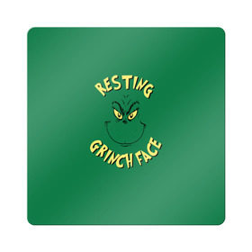 Магнит виниловый Квадрат с принтом Resting Grinch Face в Белгороде, полимерный материал с магнитным слоем | размер 9*9 см, закругленные углы | Тематика изображения на принте: grinch | гринч | новый год | рождество