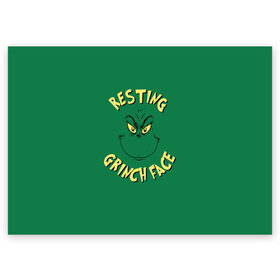 Поздравительная открытка с принтом Resting Grinch Face в Белгороде, 100% бумага | плотность бумаги 280 г/м2, матовая, на обратной стороне линовка и место для марки
 | grinch | гринч | новый год | рождество