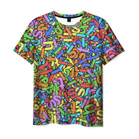 Мужская футболка 3D с принтом Радужные буквы s, h, i, t в Белгороде, 100% полиэфир | прямой крой, круглый вырез горловины, длина до линии бедер | Тематика изображения на принте: алфавит | буква | паттрен | радуга | слово | узор
