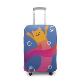 Чехол для чемодана 3D с принтом Кот русалка в Белгороде, 86% полиэфир, 14% спандекс | двустороннее нанесение принта, прорези для ручек и колес | вода | кот | котик | море | розовый | русалка | рыжий | синий