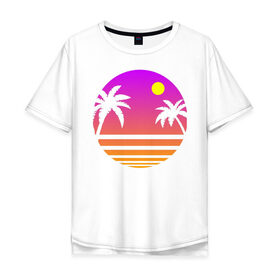 Мужская футболка хлопок Oversize с принтом Tequila Sunset в Белгороде, 100% хлопок | свободный крой, круглый ворот, “спинка” длиннее передней части | 80s | retro | retrowave | sunset | synthwave