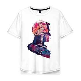 Мужская футболка хлопок Oversize с принтом Drive Racing в Белгороде, 100% хлопок | свободный крой, круглый ворот, “спинка” длиннее передней части | 80s | retro | retrowave | synthwave