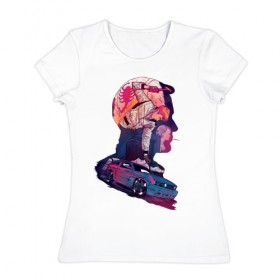 Женская футболка хлопок с принтом Drive Racing в Белгороде, 100% хлопок | прямой крой, круглый вырез горловины, длина до линии бедер, слегка спущенное плечо | 80s | retro | retrowave | synthwave