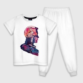 Детская пижама хлопок с принтом Drive Racing в Белгороде, 100% хлопок |  брюки и футболка прямого кроя, без карманов, на брюках мягкая резинка на поясе и по низу штанин
 | Тематика изображения на принте: 80s | retro | retrowave | synthwave