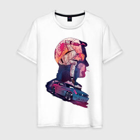 Мужская футболка хлопок с принтом Drive Racing в Белгороде, 100% хлопок | прямой крой, круглый вырез горловины, длина до линии бедер, слегка спущенное плечо. | 80s | retro | retrowave | synthwave