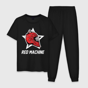 Мужская пижама хлопок с принтом Red machine - Красная машина в Белгороде, 100% хлопок | брюки и футболка прямого кроя, без карманов, на брюках мягкая резинка на поясе и по низу штанин
 | hockey | machine | red | russia | team | красная | машина | россия | сборная | хоккей
