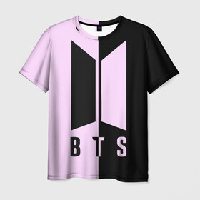 Мужская футболка 3D с принтом BTS в Белгороде, 100% полиэфир | прямой крой, круглый вырез горловины, длина до линии бедер | bts | бтс | группа | корейская | музыка | розовый | цветы | черный