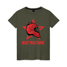 Женская футболка хлопок с принтом Red Machine - Красная Машина в Белгороде, 100% хлопок | прямой крой, круглый вырез горловины, длина до линии бедер, слегка спущенное плечо | hockey | machine | red | russia | team | красная | машина | россия | сборная | хоккей