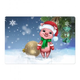 Магнитный плакат 3Х2 с принтом Поросенок в Белгороде, Полимерный материал с магнитным слоем | 6 деталей размером 9*9 см | christmas | елка | зима | игрушка | новый год | поросенок | праздник | рождество | свинка | свинья | символ года | снег | улыбка | хрюшка | шапка | шарик