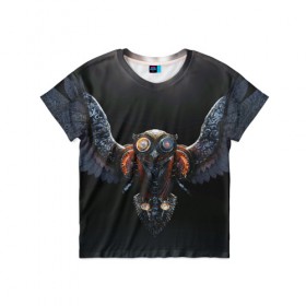Детская футболка 3D с принтом Steampunk owl в Белгороде, 100% гипоаллергенный полиэфир | прямой крой, круглый вырез горловины, длина до линии бедер, чуть спущенное плечо, ткань немного тянется | light | owl | steampunk | wings | крылья | перья | свет | сова | стимпанк