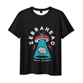 Мужская футболка 3D с принтом Zebrahead - Brain Invaders в Белгороде, 100% полиэфир | прямой крой, круглый вырез горловины, длина до линии бедер | Тематика изображения на принте: album | brain | core | invaders | mind | rapcore | rock | ufo | zebrahead | альбом | зебрахед | мозг