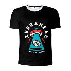 Мужская футболка 3D спортивная с принтом Zebrahead - Brain Invaders в Белгороде, 100% полиэстер с улучшенными характеристиками | приталенный силуэт, круглая горловина, широкие плечи, сужается к линии бедра | album | brain | core | invaders | mind | rapcore | rock | ufo | zebrahead | альбом | зебрахед | мозг