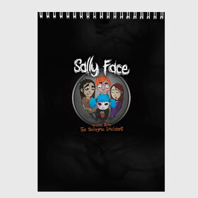 Скетчбук с принтом Sally Face в Белгороде, 100% бумага
 | 48 листов, плотность листов — 100 г/м2, плотность картонной обложки — 250 г/м2. Листы скреплены сверху удобной пружинной спиралью | sally face | гизмо | девид | девочка | игра | лари | ларри | мальчик | маска | мрачная | на лице | пых | с протезом | сал | сали | салли | салли фейс | фейс | фэйс | эддисон | эшли