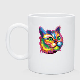 Кружка с принтом Радужный кот в Белгороде, керамика | объем — 330 мл, диаметр — 80 мм. Принт наносится на бока кружки, можно сделать два разных изображения | cat | cats | colourfully | rainbow | веселый кот | кот | котик | коша | радуга | радужная кошка | разноцветная