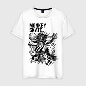 Мужская футболка хлопок с принтом Обезьяна на Скейте в Белгороде, 100% хлопок | прямой крой, круглый вырез горловины, длина до линии бедер, слегка спущенное плечо. | 