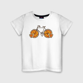 Детская футболка хлопок с принтом Пицца Велосипед в Белгороде, 100% хлопок | круглый вырез горловины, полуприлегающий силуэт, длина до линии бедер | Тематика изображения на принте: велосипед | пицца