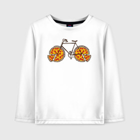 Детский лонгслив хлопок с принтом Пицца Велосипед в Белгороде, 100% хлопок | круглый вырез горловины, полуприлегающий силуэт, длина до линии бедер | велосипед | пицца