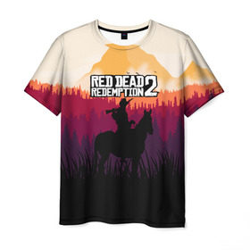 Мужская футболка 3D с принтом Red Dead Redemption 2 в Белгороде, 100% полиэфир | прямой крой, круглый вырез горловины, длина до линии бедер | game | gamer | rdr2 | red dead redemption 2 | rockstar studios | игры | ковбой