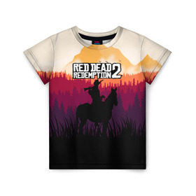 Детская футболка 3D с принтом Red Dead Redemption 2 в Белгороде, 100% гипоаллергенный полиэфир | прямой крой, круглый вырез горловины, длина до линии бедер, чуть спущенное плечо, ткань немного тянется | game | gamer | rdr2 | red dead redemption 2 | rockstar studios | игры | ковбой