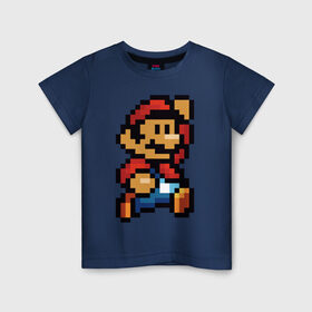 Детская футболка хлопок с принтом Супер Марио в Белгороде, 100% хлопок | круглый вырез горловины, полуприлегающий силуэт, длина до линии бедер | Тематика изображения на принте: 8 бит | 8bit | 8бит | bit | dendy | game | mario | pixel | super mario | денди | марио | пиксель | супер марио