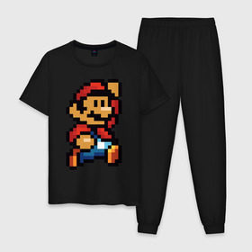 Мужская пижама хлопок с принтом Супер Марио в Белгороде, 100% хлопок | брюки и футболка прямого кроя, без карманов, на брюках мягкая резинка на поясе и по низу штанин
 | 8 бит | 8bit | 8бит | bit | dendy | game | mario | pixel | super mario | денди | марио | пиксель | супер марио
