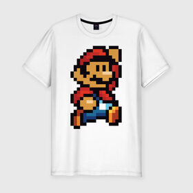 Мужская футболка премиум с принтом Супер Марио в Белгороде, 92% хлопок, 8% лайкра | приталенный силуэт, круглый вырез ворота, длина до линии бедра, короткий рукав | 8 бит | 8bit | 8бит | bit | dendy | game | mario | pixel | super mario | денди | марио | пиксель | супер марио