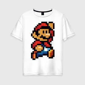 Женская футболка хлопок Oversize с принтом Супер Марио в Белгороде, 100% хлопок | свободный крой, круглый ворот, спущенный рукав, длина до линии бедер
 | 8 бит | 8bit | 8бит | bit | dendy | game | mario | pixel | super mario | денди | марио | пиксель | супер марио