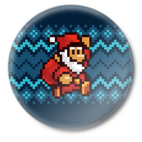Значок с принтом Марио Санта Клаус в Белгороде,  металл | круглая форма, металлическая застежка в виде булавки | 8 бит | 8bit | 8бит | bit | christmas | dendy | game | mario | new year | pixel | santaclaus | super mario | денди | марио | новый год | пиксель | рождество | санта клаус | супер марио