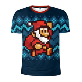 Мужская футболка 3D спортивная с принтом Марио Санта Клаус в Белгороде, 100% полиэстер с улучшенными характеристиками | приталенный силуэт, круглая горловина, широкие плечи, сужается к линии бедра | 8 бит | 8bit | 8бит | bit | christmas | dendy | game | mario | new year | pixel | santaclaus | super mario | денди | марио | новый год | пиксель | рождество | санта клаус | супер марио