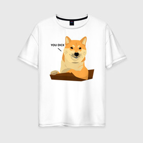 Женская футболка хлопок Oversize с принтом Сиба ину знает тебя Shiba Inu в Белгороде, 100% хлопок | свободный крой, круглый ворот, спущенный рукав, длина до линии бедер
 | dog | inu | pet | shiba | shiba inu | ину | пес | питомец | сиба | сиба ину | собака